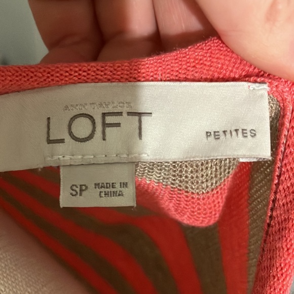 Ann Taylor Loft Coral Striped Top. Small Petite. - Picture 4 of 4